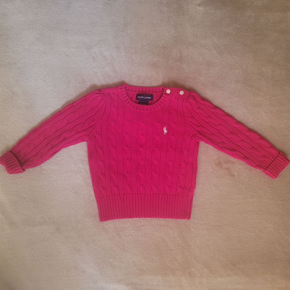 Ralph Lauren Girl Magenta Crew Neck Cable-Knit Sweater Size 24 Months